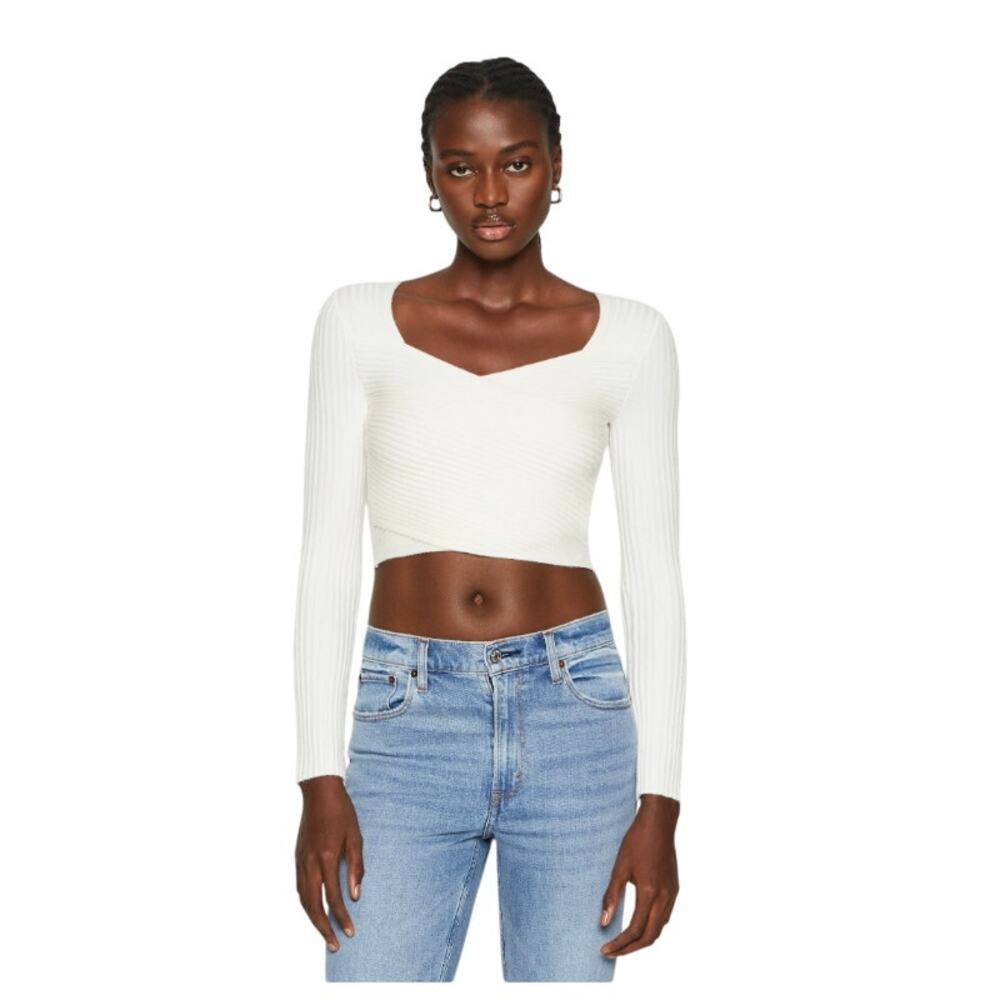 Abercrombie & Fitch LuxeLoft Slim Wrap Ribbed Crop Sweater White Small